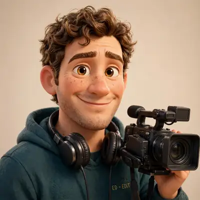 Ed, the Studio's video editor, holding his camera