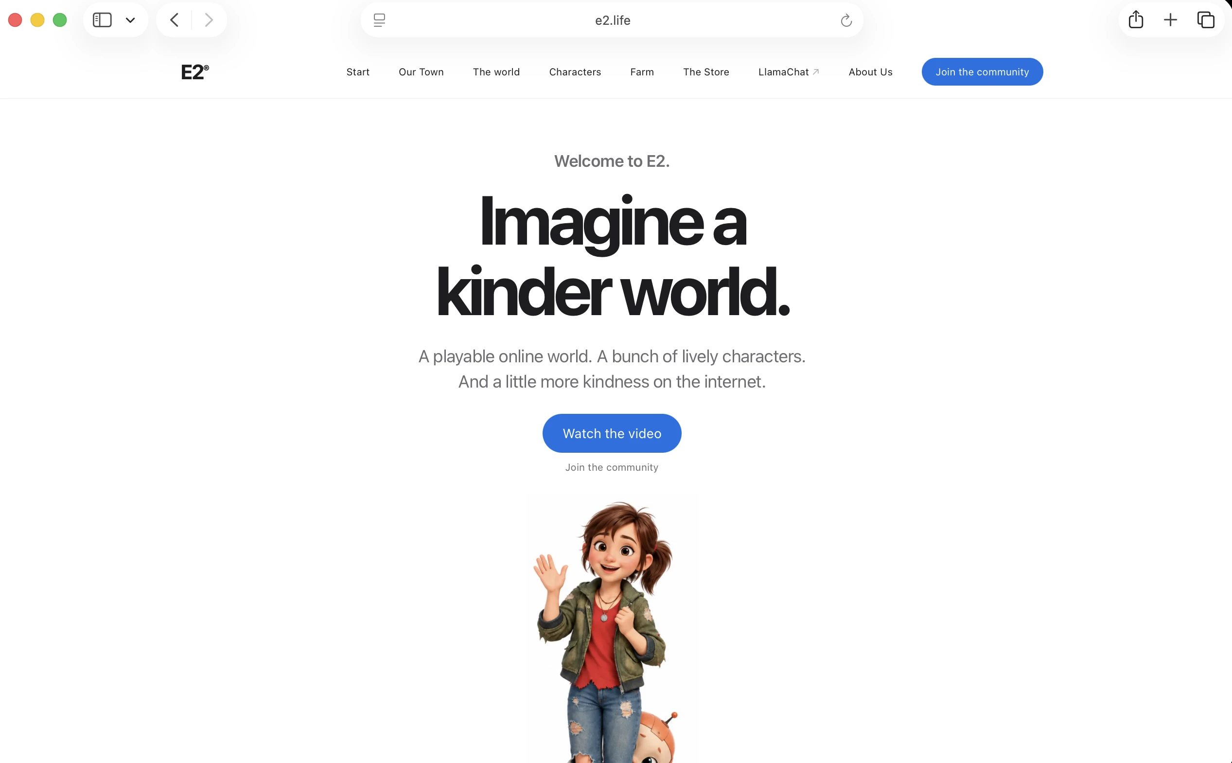 The E2 homepage: Imagine a kinder world