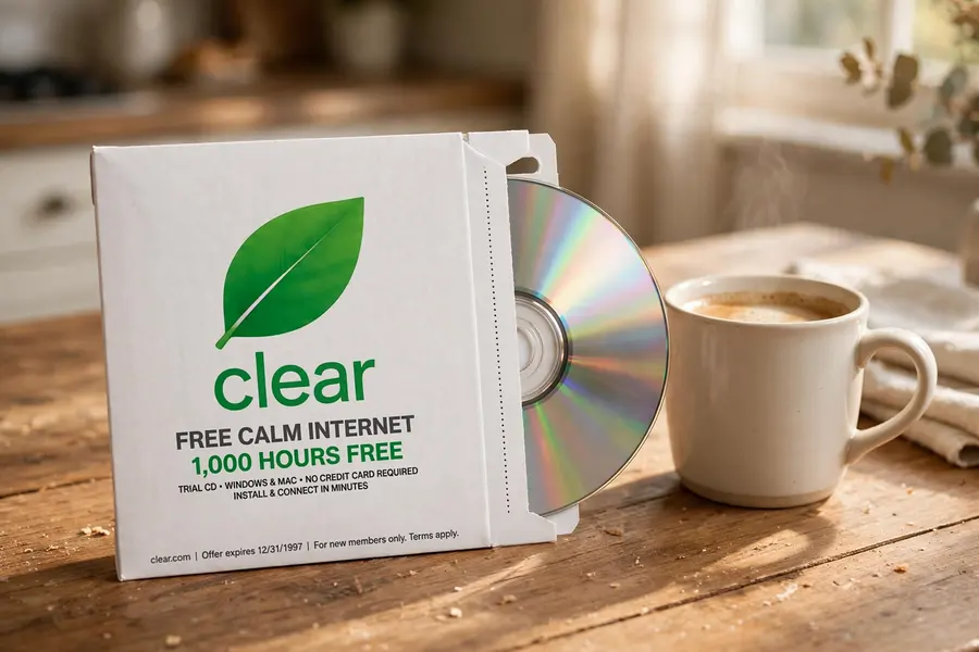 Clear CD in a white mailer sleeve on a kitchen table