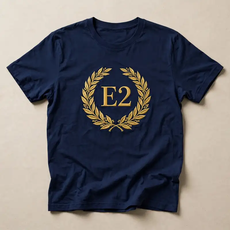 Navy E2 t-shirt with gold flag emblem