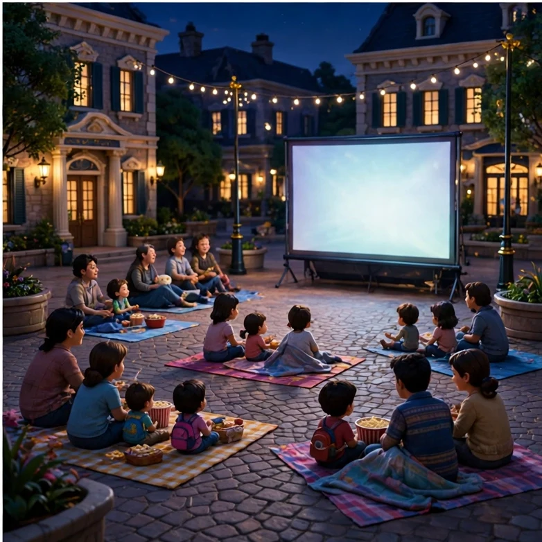 E2 Center: Movie night on the plaza.