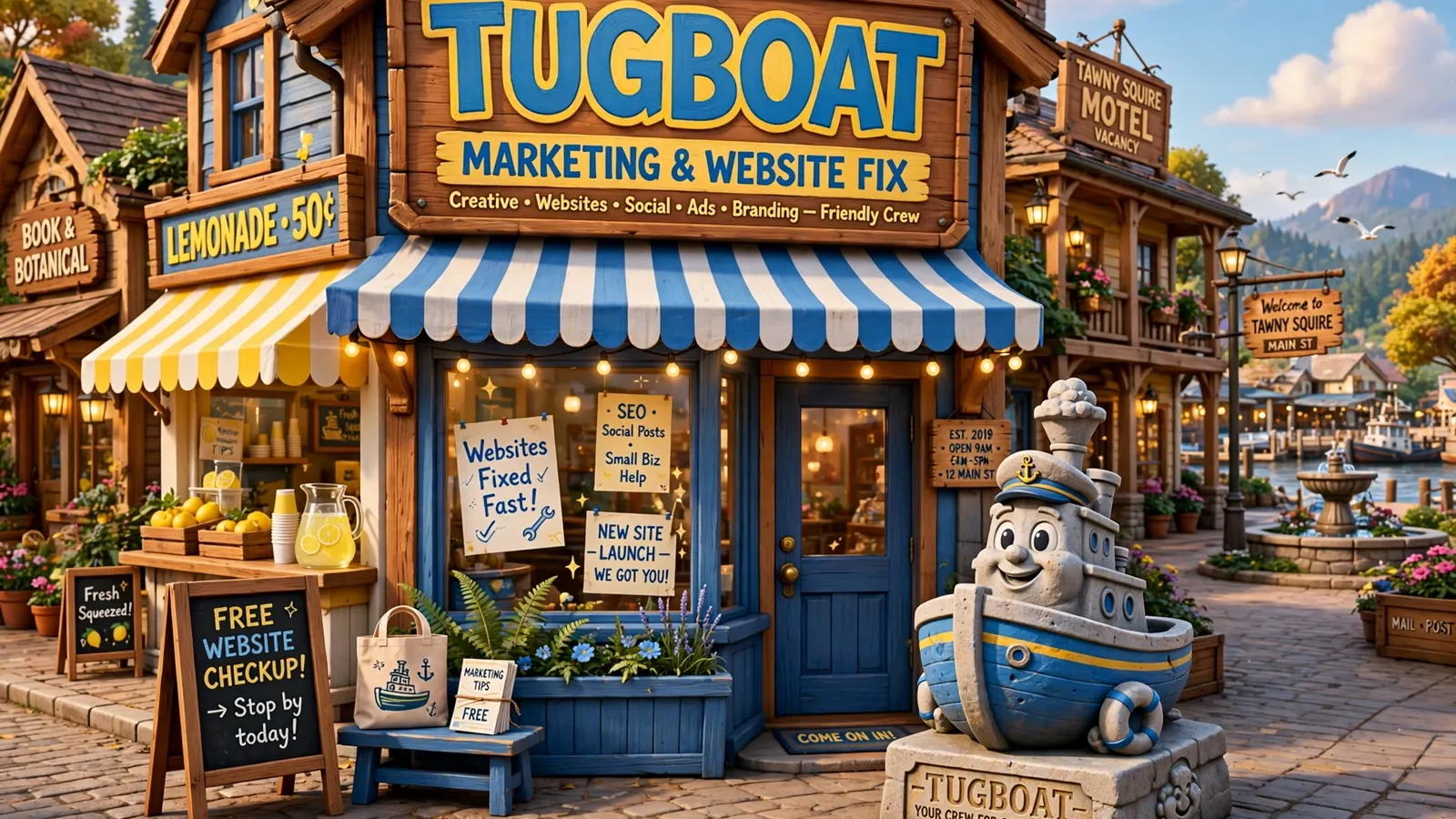 The Tugboat agency storefront in Tawny Squire