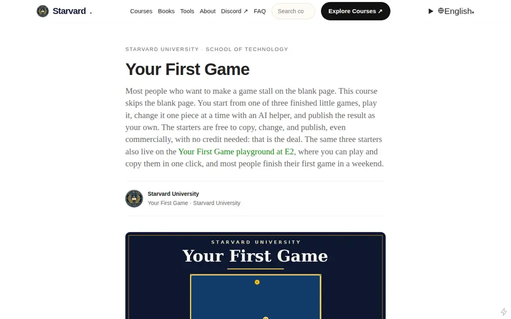 Screenshot of Your First Game, the course