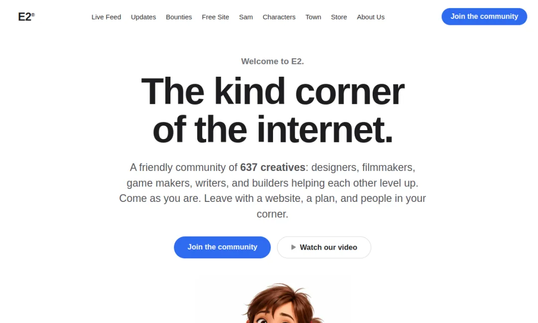 Preview of the E2 home page: The kind corner of the internet