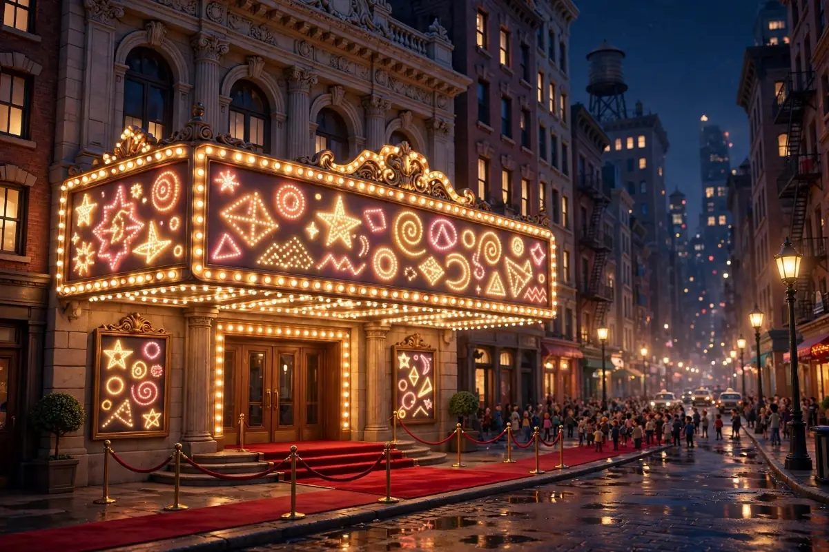 The theater marquee at night