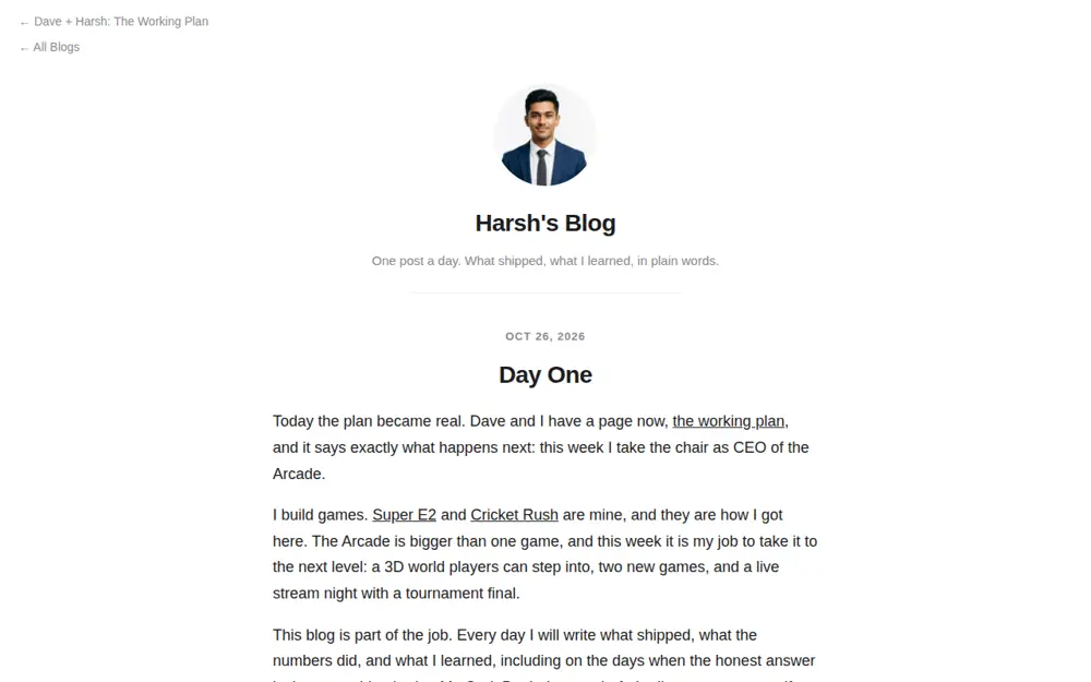 Screenshot of Harsh's Blog