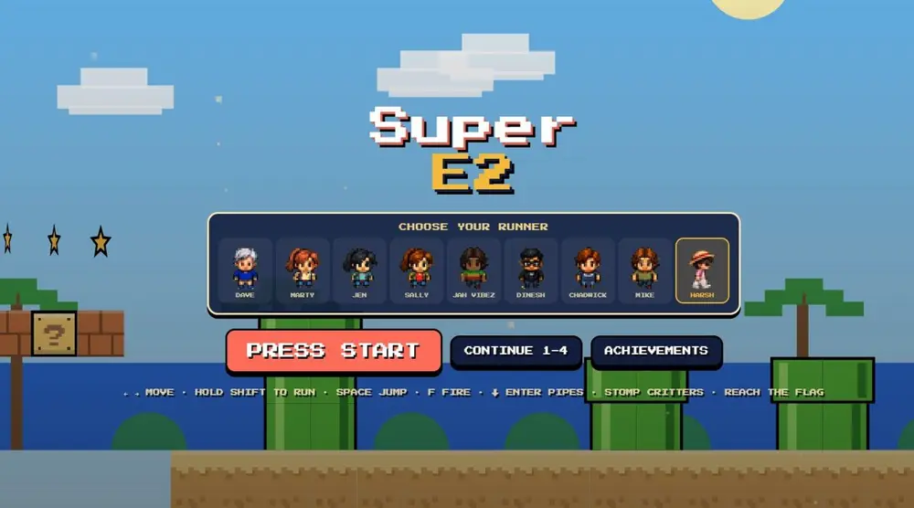 Screenshot of Super E2, Harsh's platform game