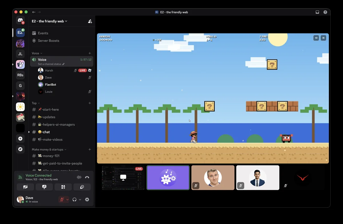 Harsh livestreaming the first E2 game in the voice channel