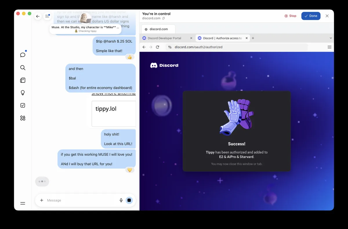 Tippy has been authorized and added to the server