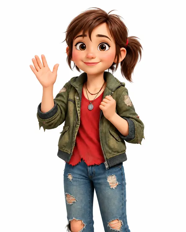 Sally smiling and waving hello