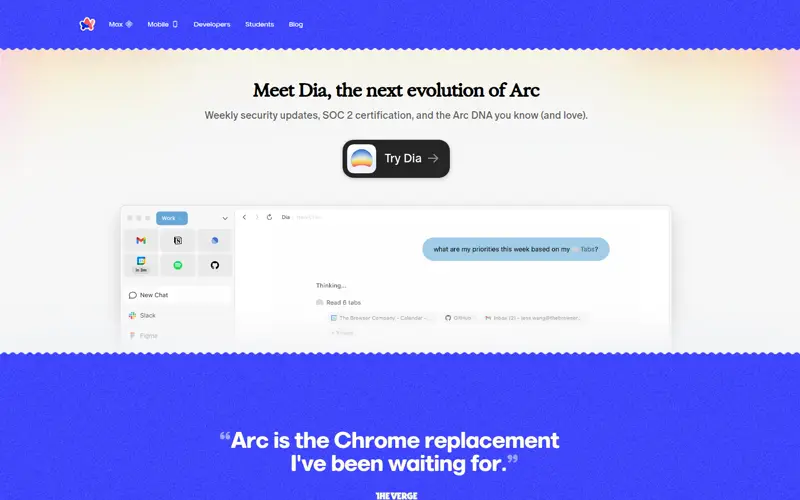 Arc website screenshot