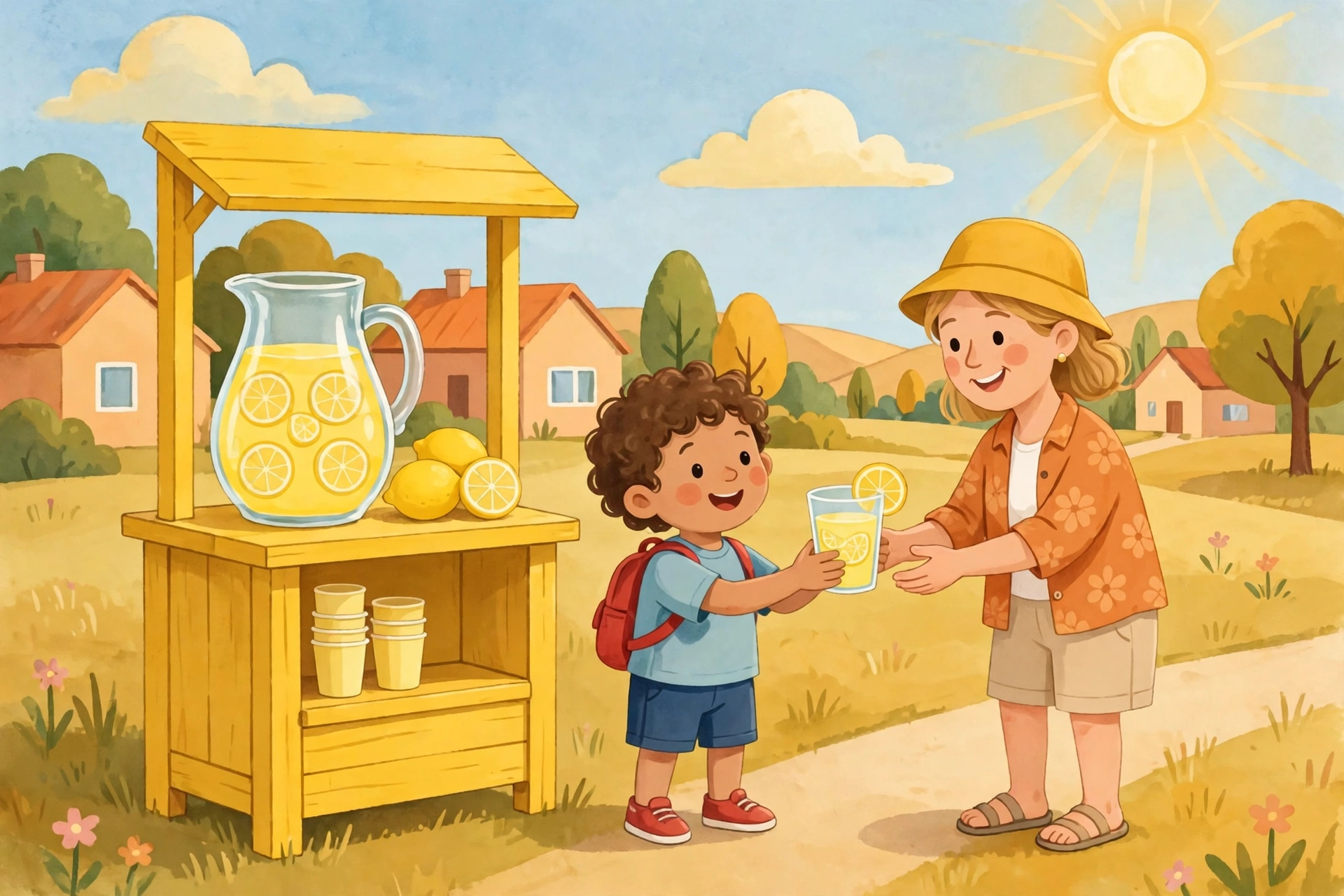 Leo's little yellow lemonade stand on its first day