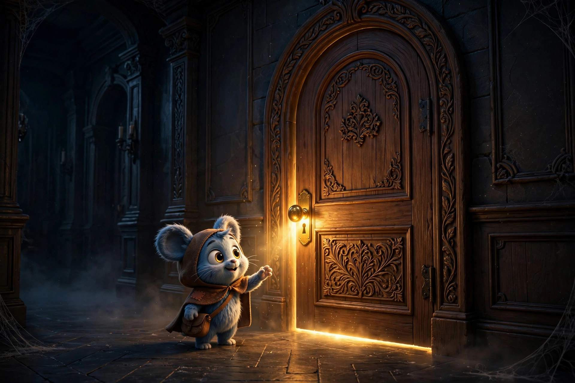Golden light through a door keyhole