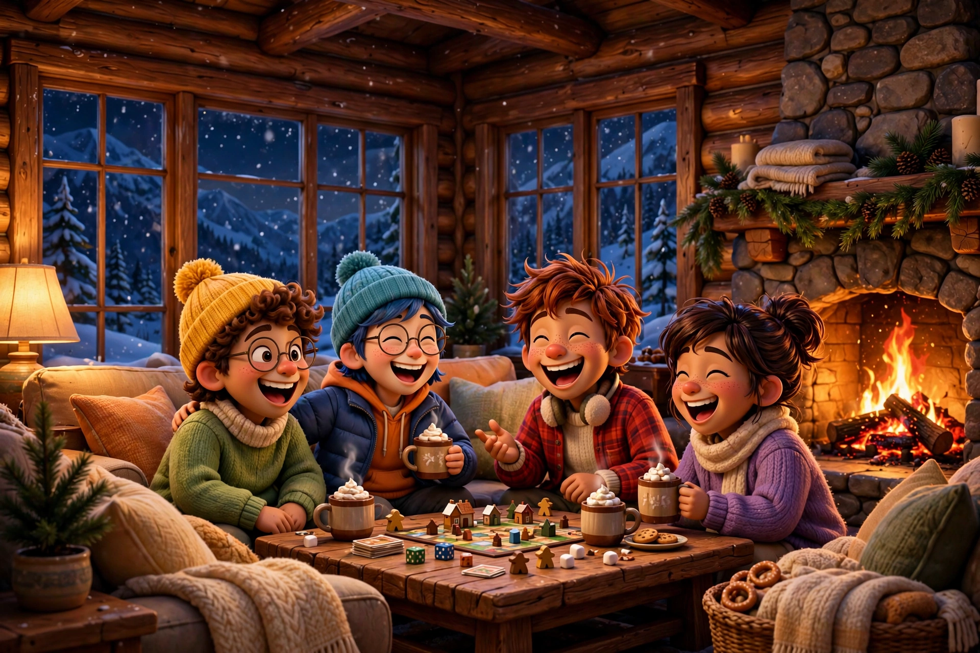 Cozy cabin hangout with friends