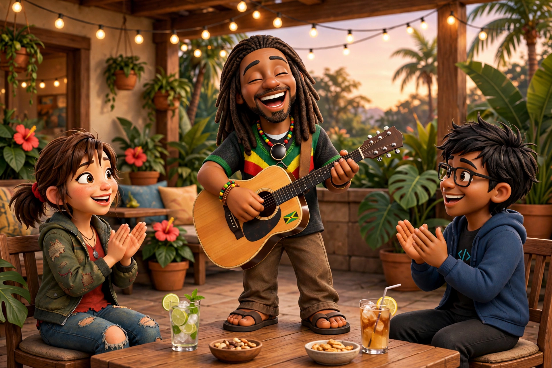 Jah Vibez playing guitar and singing for Sally and Dinesh