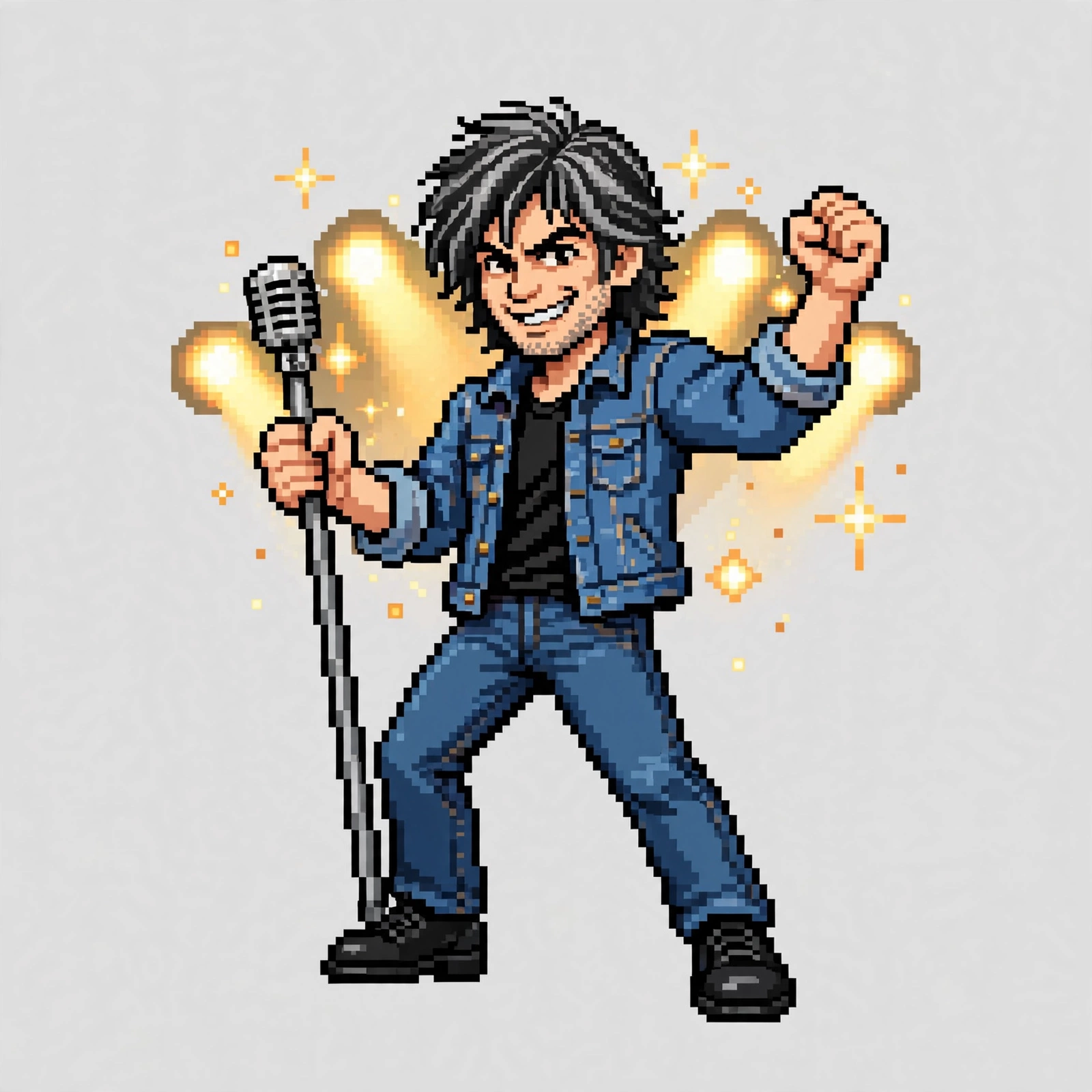 Dave as a 16-bit rockstar character on stage