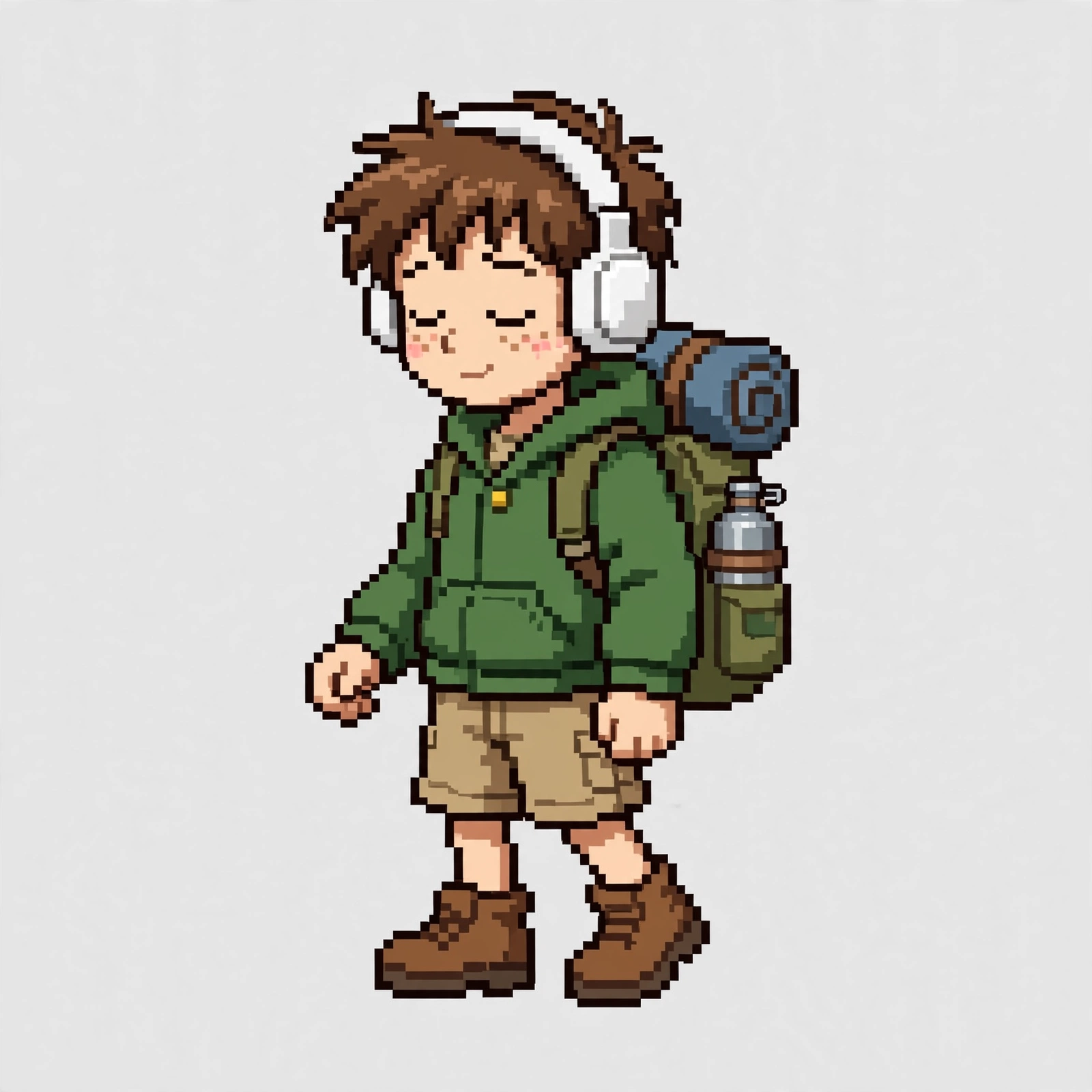 Echo as a 16-bit shy camper character with headphones