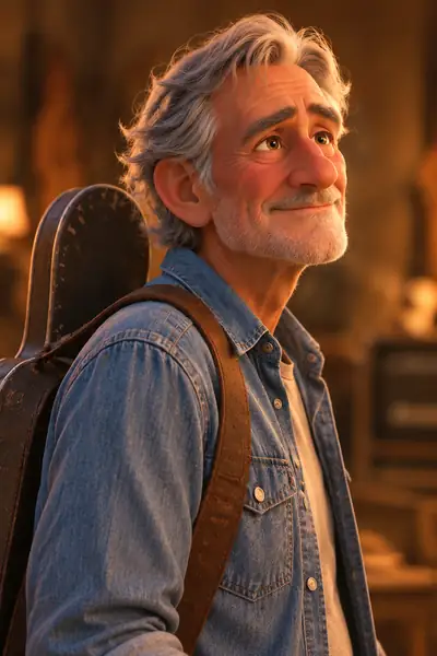 Old Ray, portrait of a kind older musician in warm light