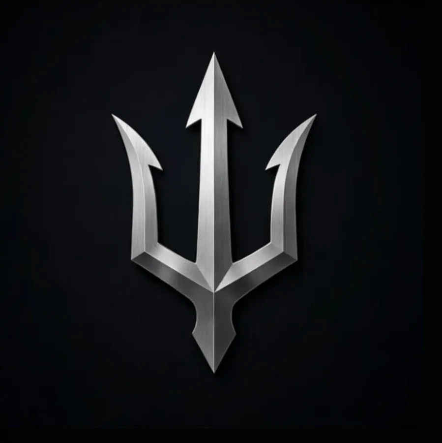 The E2 ops trident: a silver trident on black