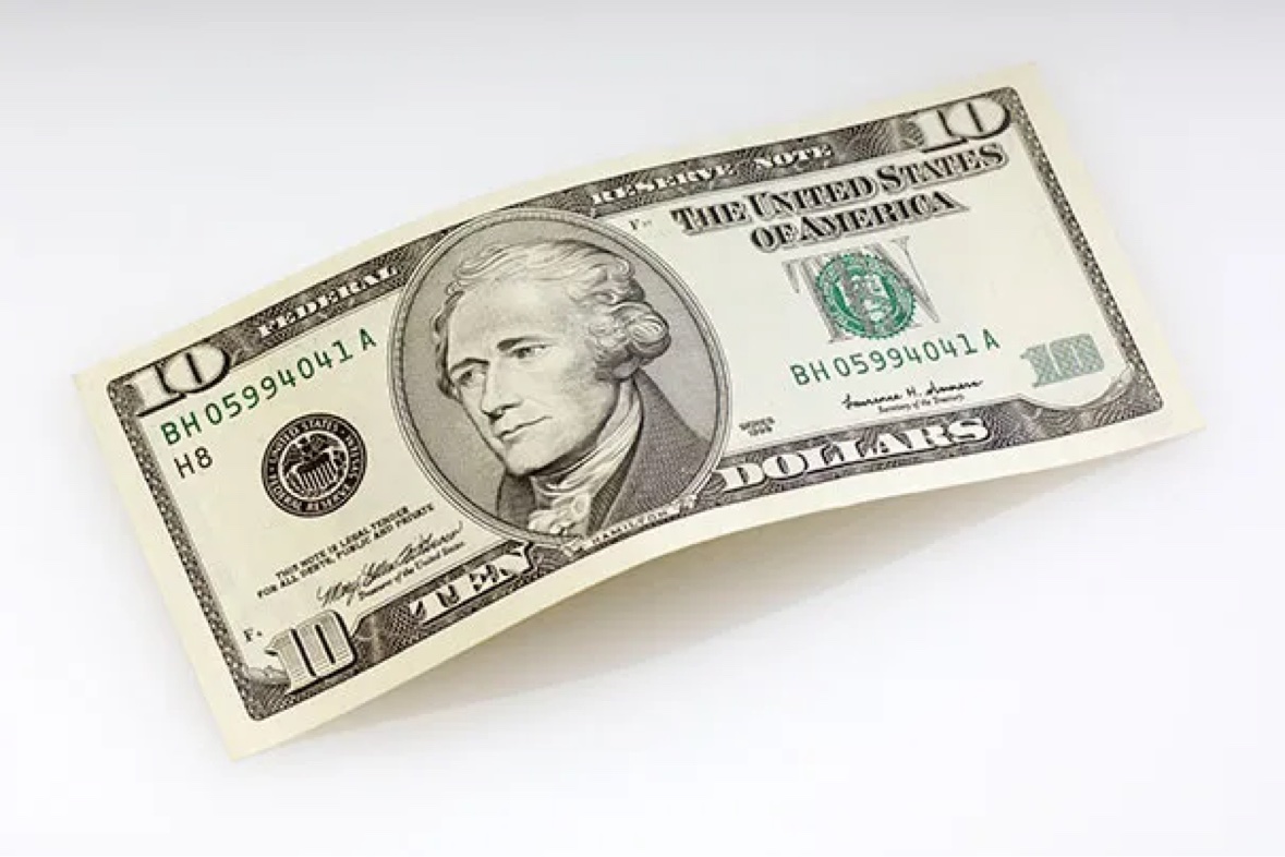 A ten dollar bill