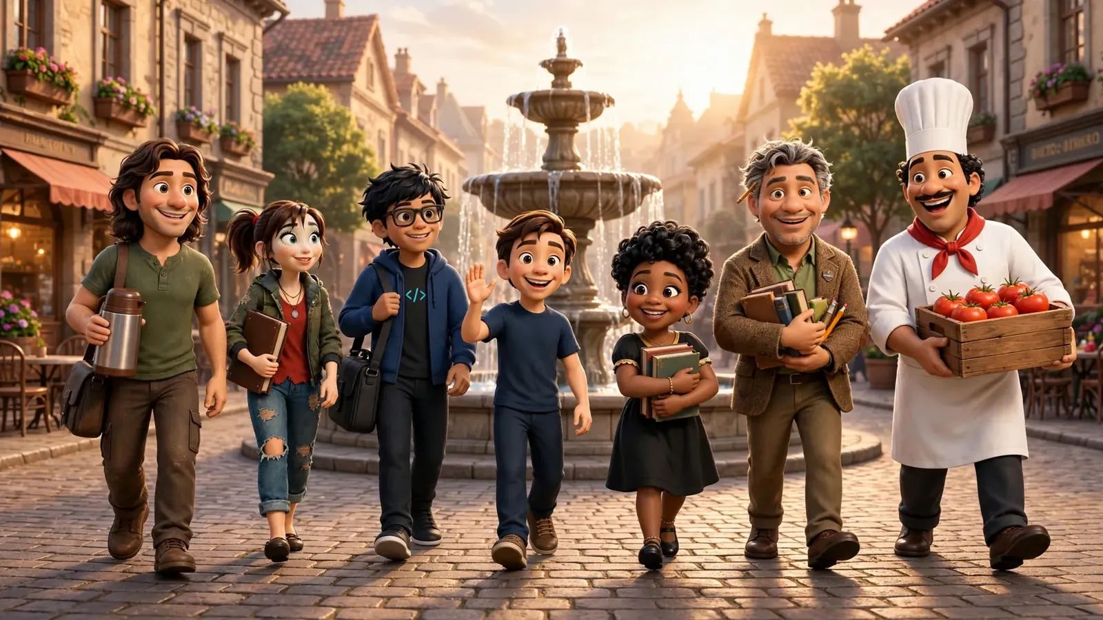 The E2 town square and its cast of characters