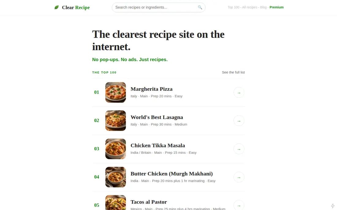 A Clear Recipe page