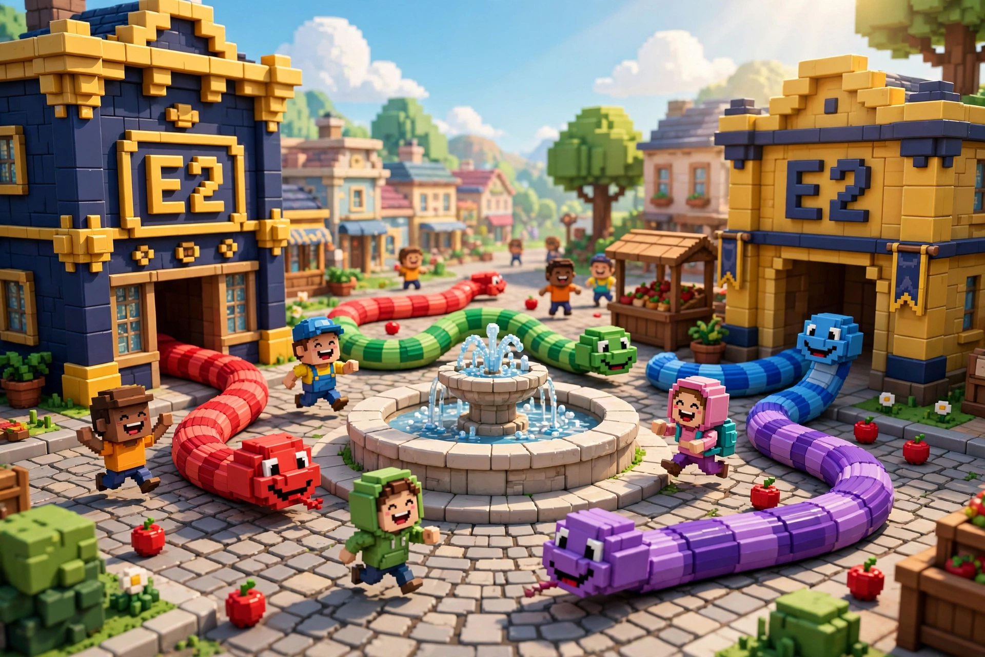 Snakes loose in the 3D world plaza