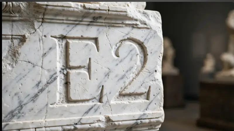 Ancient marble carving found in the ruins of Romula, reading simply E2
