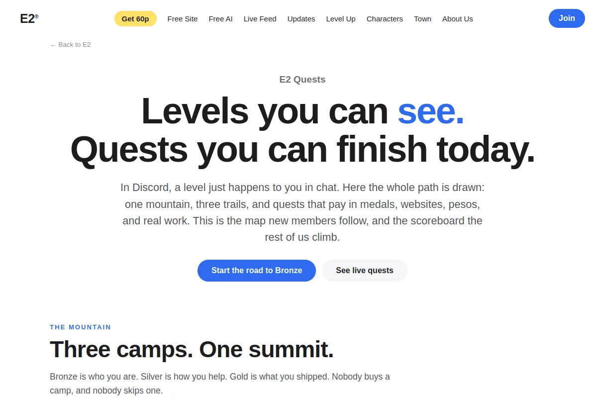 Preview of the Quests page: Levels you can see. Quests you can finish today.