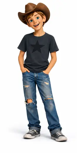 Tex smiling in a cowboy hat and a star shirt