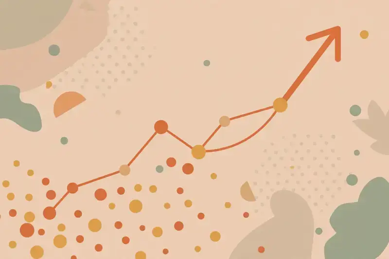 Scattered dots connecting into a clear upward arrow