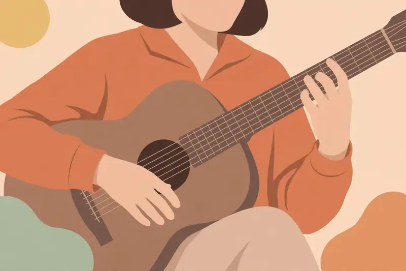 Correct guitar posture with curved fingers pressing behind the frets