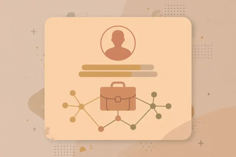 A professional profile card with avatar silhouette and connection lines