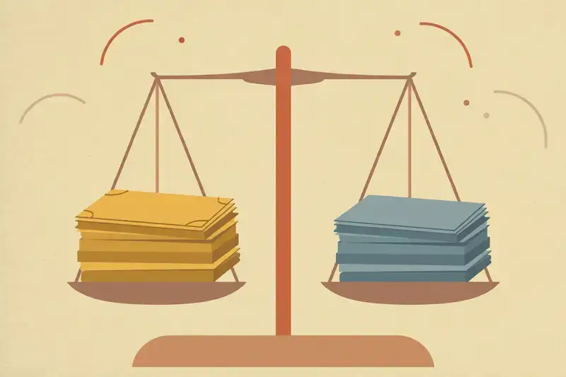 A simple balanced scale weighing stocks and bonds