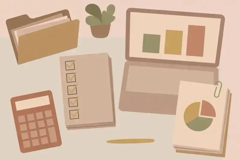 A laptop showing a tax return being completed on a tidy desk
