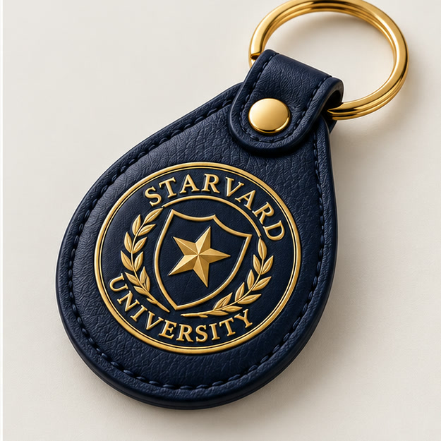 Starvard University navy leather key fob