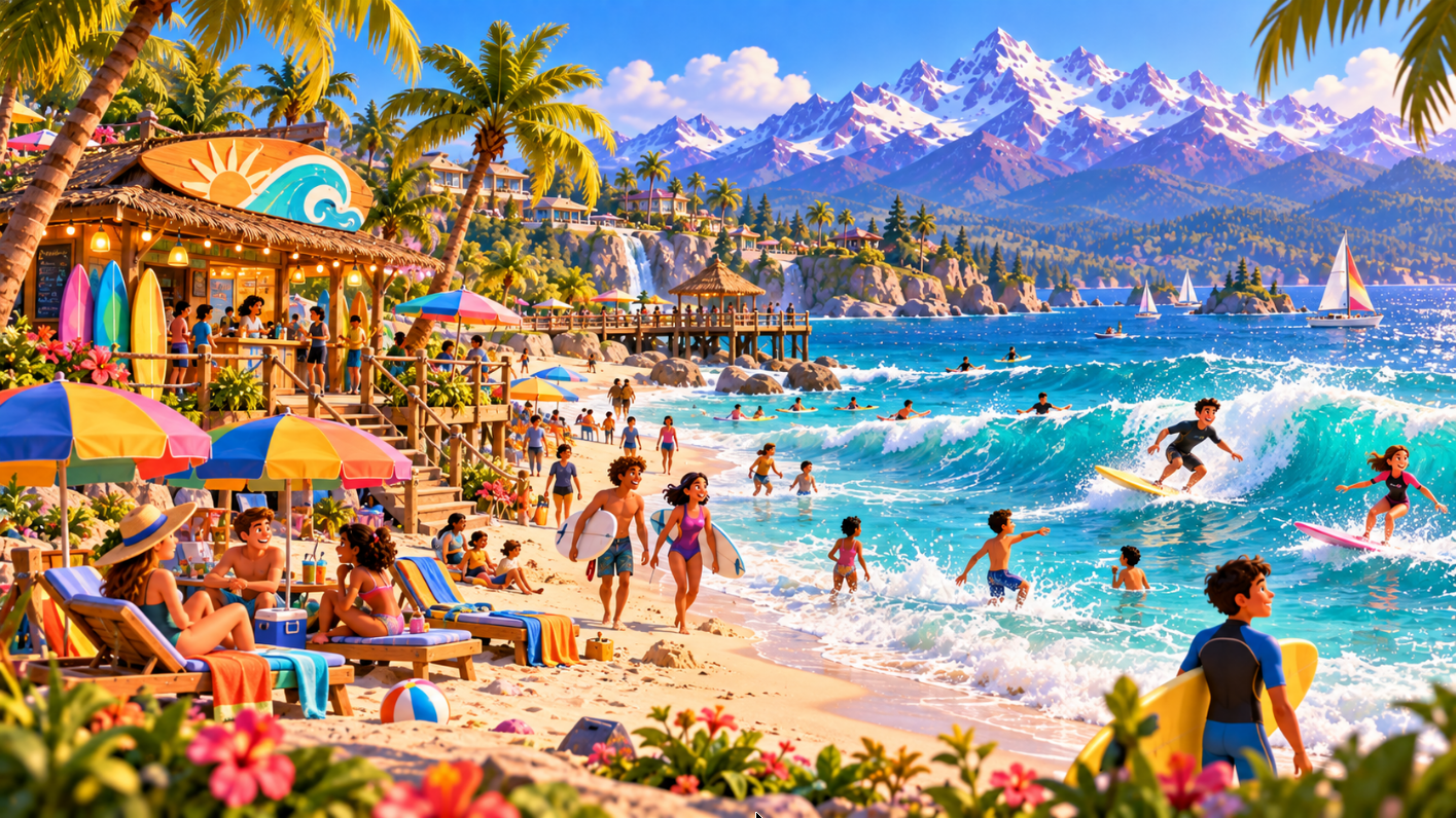 Studio World beach, Pixar 3D style