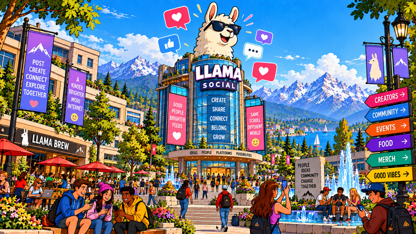 Llama tower in flat 2D cartoon style