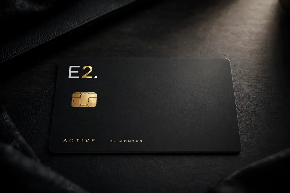 E2 Active membership card, matte black with gold chip