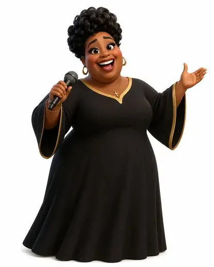 Haddie singing in a black robe with gold trim
